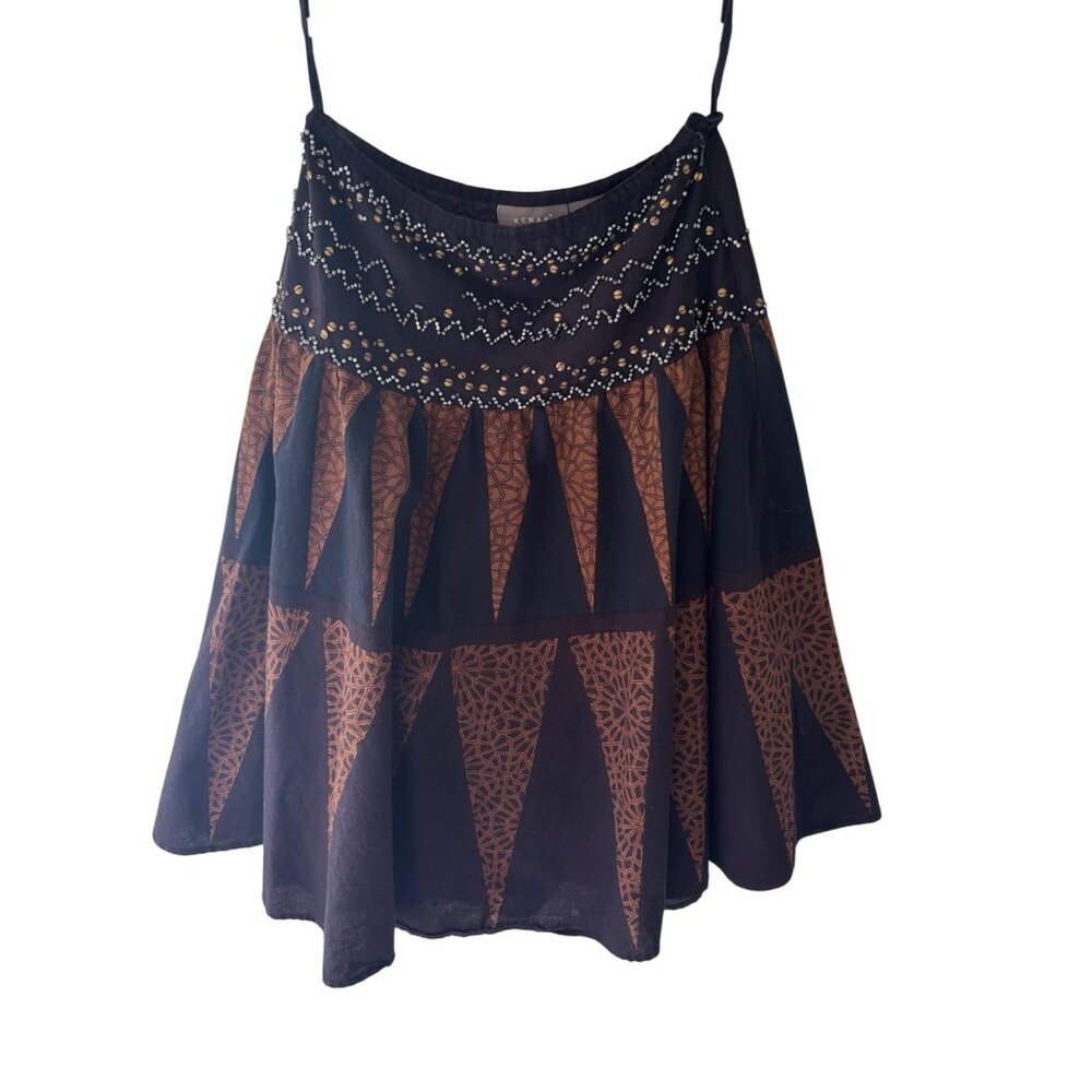 Kenar Bohemian Black & Orange Brown  Waist Band Embellished Skirt Size 6
